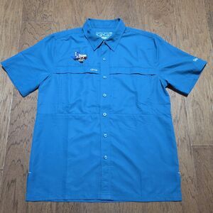 GameGuard Outdoor Fishing Shirt Mens L Blue Vented Short Sleeve 100% Polyester